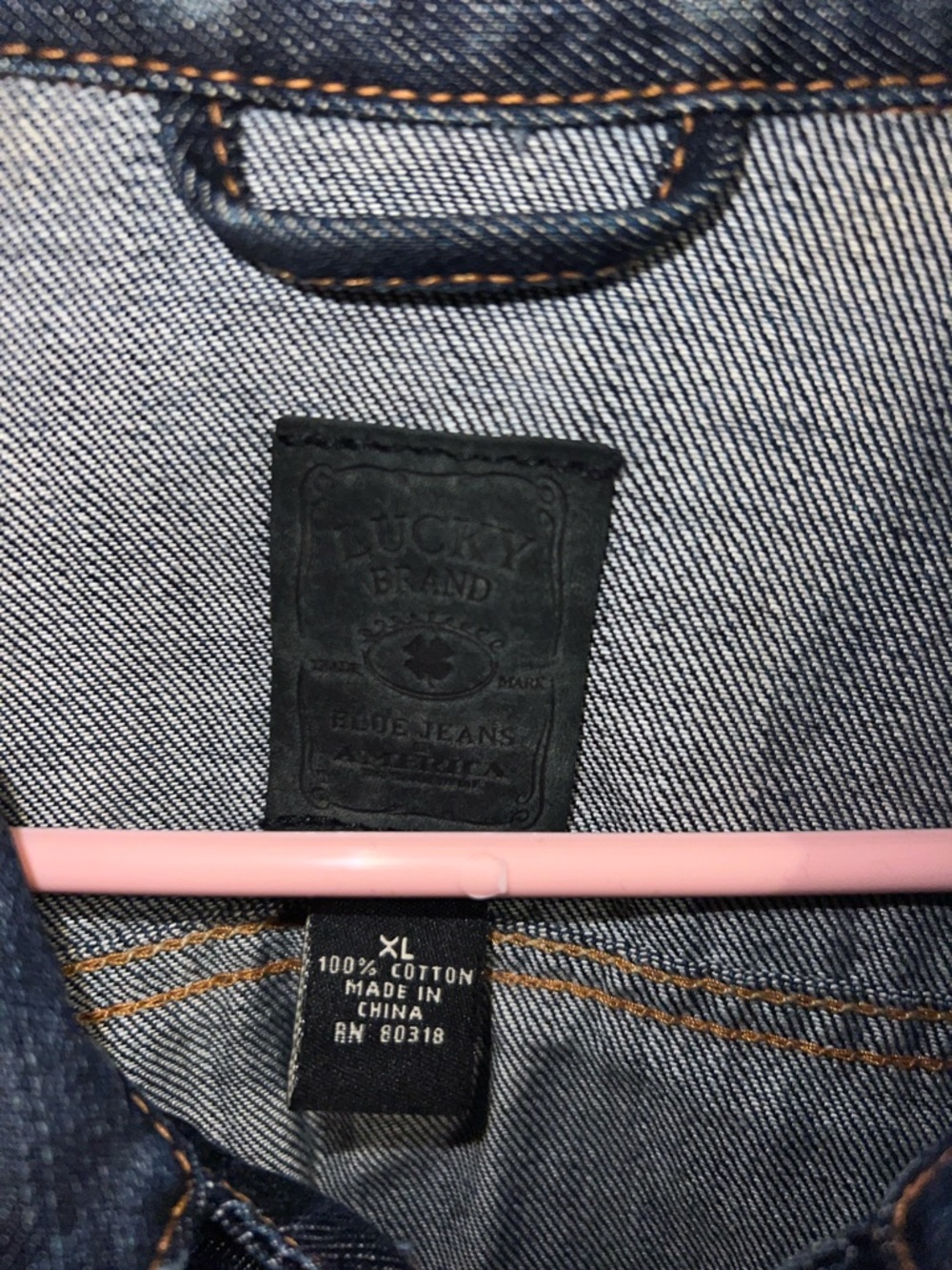 EUC! Lucky Brand Indigo Blue Denim Jacket with Quilt Patch Details Size XL - Picture 6 of 11